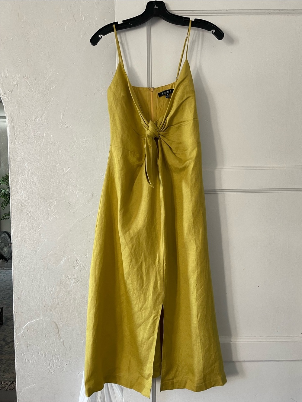 FORE Mustard Yellow Midi Slip Dress with Front Knot